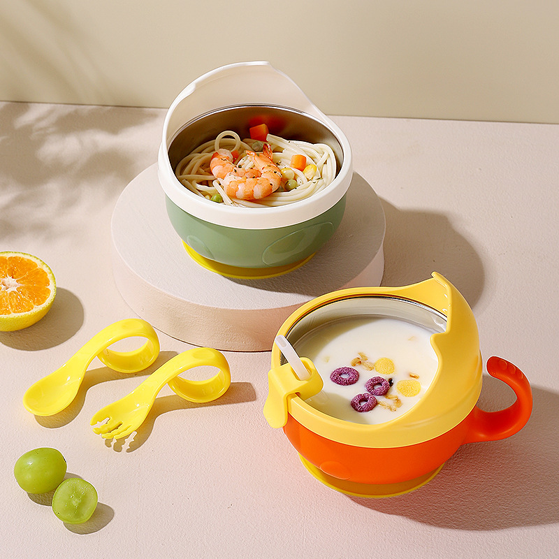 Children's 316 stainless steel removable and washable bowl with block anti-sprinkling bowl baby self-eating food supplement bowl baby training Bowl