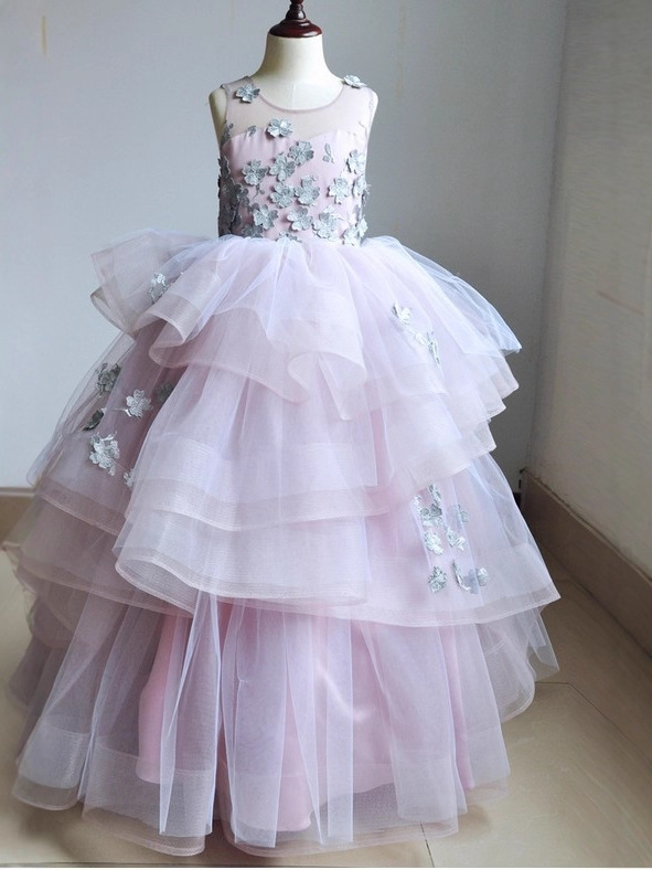 Comercio exterior nuevo vestido de encaje europeo y americano vestido de noche de las niñas vestido de otoño de los niños desfile espectáculo anfitrión rendimiento princesa vestido