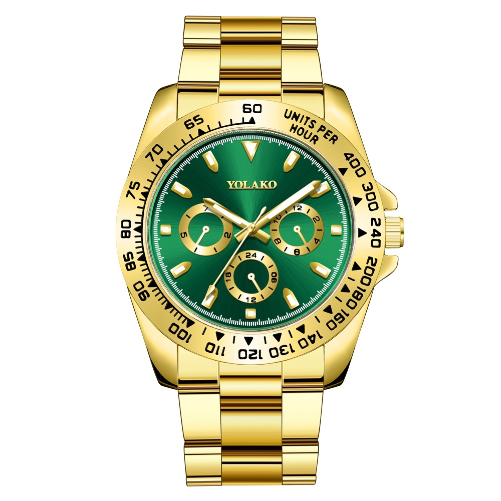 新款水鬼系列潜水圈三眼绿鬼男士钢带手表 跨境单款热销手表批发