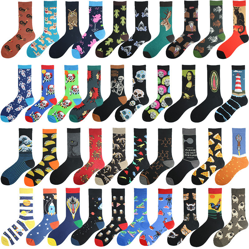 Foreign Trade Cross-Border Fashion Trendy Design Animal Planet Flower Socks Men's Fun Unisex Socks Wholesale Mid-Calf Socks