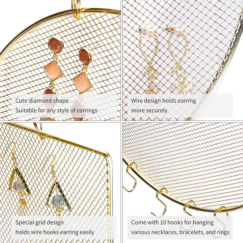 家居墙面装饰壁挂首饰架金属网格珠宝展示架项链耳环饰品收纳挂架