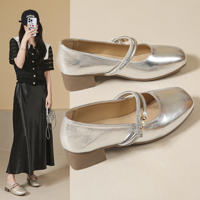 Fashionable Mary Jane shoes, french style, Collection Year 2026, Korean style, adjustable strap, round toe