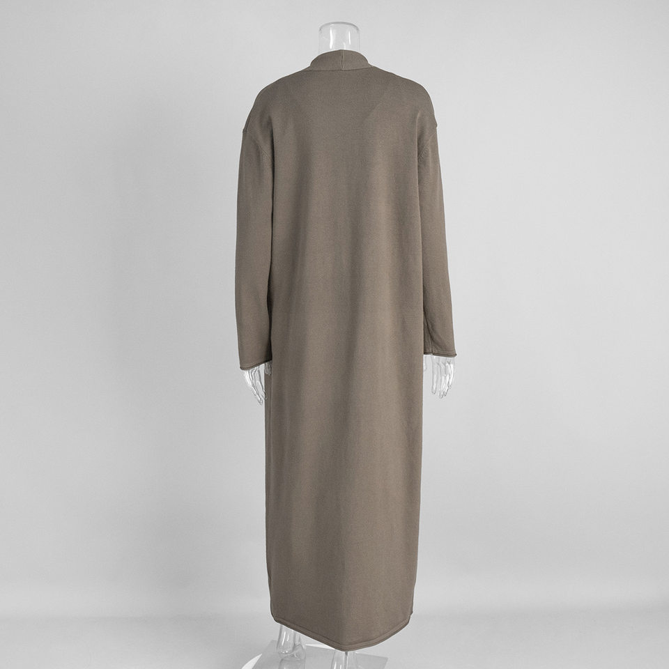 Bộ đầm dài kèm áo cardigan dệt kim dài tay nữ — Màu cà phê đậm, Màu hồng, Màu trắng, Màu xám chi tiết 17