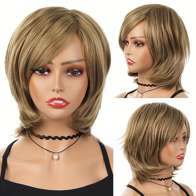 European and American Style Short Gray Women's Wig, Pixie Cut with Bangs, Soft Curly Synthetic Gray Wig