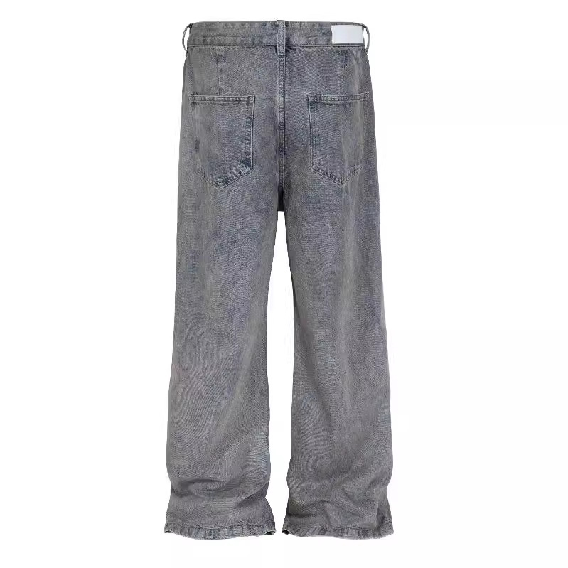 Ανδρικά Ρούχα Μπλε τζιν με φαρδιά μπατζάκια και πλέξη στο πλάι, για άνδρες και γυναίκες_voghion.com