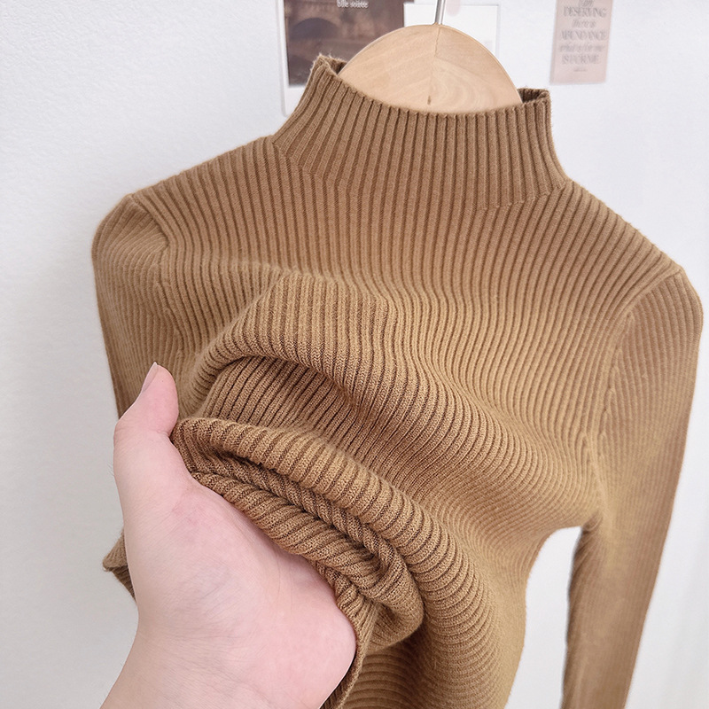 2025 otoño e invierno nuevos productos versión coreana de cuello medio alto elástico suéter para niños camisa de fondo de estilo occidental salvaje suéter de punto para niños