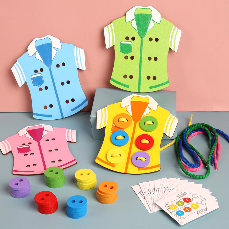 Juegos de cuerda de ropa de rompecabezas para niños 3-6 años de edad, niños y niñas, habilidades prácticas para bebés, juguetes para enhebrar botones de ropa image 3