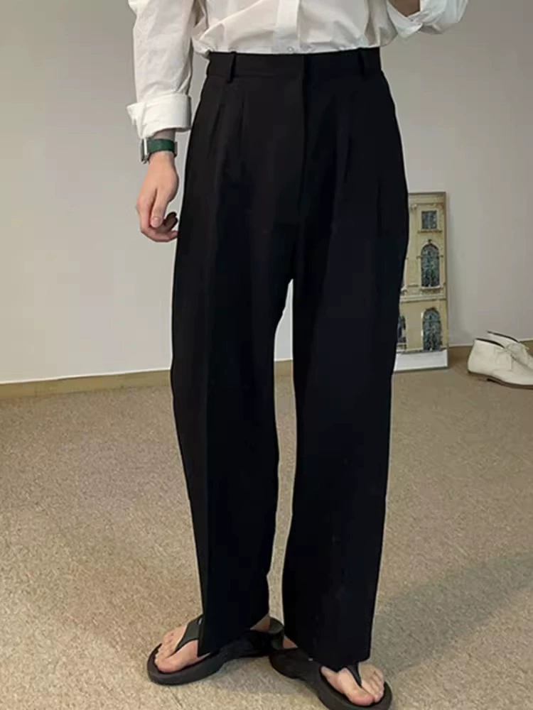 На заказ # мужские старшее чувство висячих брюк весенне-осенний дизайн ощущение прямых повседневных брюк со складками yuppie