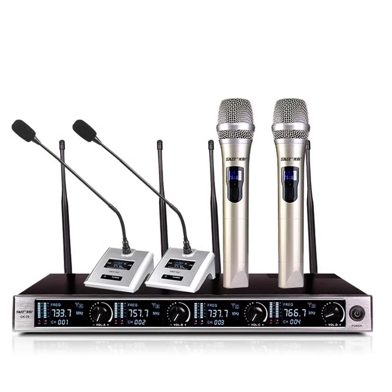 Micrófono inalámbrico OK - 12 para el hogar karaoke metal U segmento FM uno arrastrar dos micrófono de conferencia anti-aullante