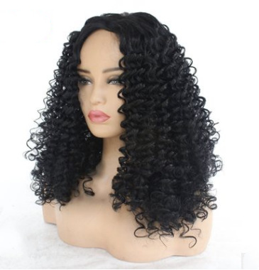 Peluca rizada larga rizada pequeña africana negra europea y americana, peluca de fibra química, seda de alta temperatura, casco de mecanismo completo LW0188