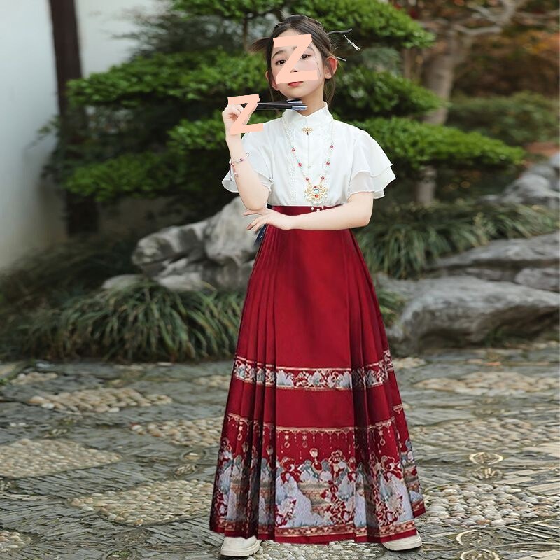 馬面スカート親子着用母娘スーツ 2025 新しいハイエンド漢服女の子国民風子供古代スタイル唐スーツ夏|undefined