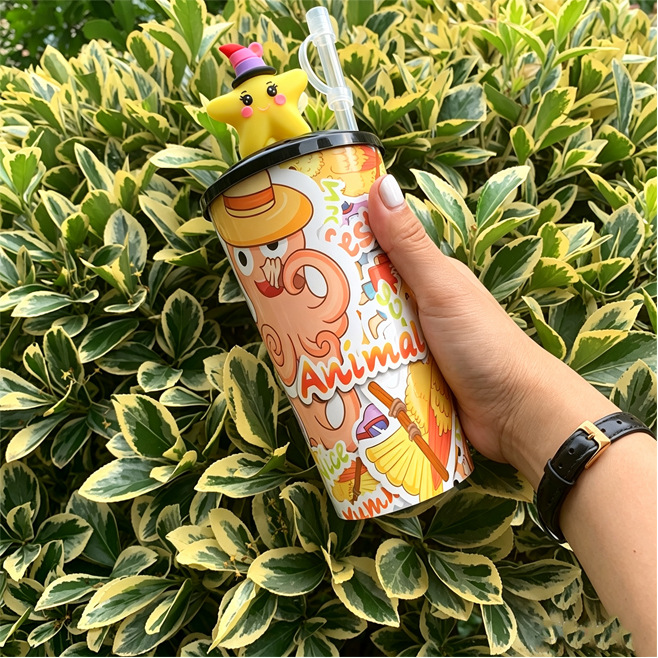 Venta directa transfronteriza taza de plástico de dibujos animados taza de muñeco desechable taza de villano animal Pikachu panda jugo de té con leche image 5
