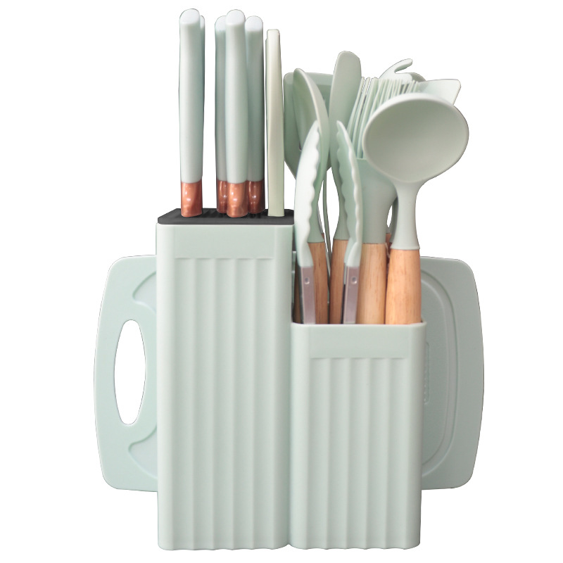 Pala de silicona, cuchara de sopa, juego de 19 piezas, sartén antiadherente, pala de silicona, cocina de silicona doméstica de grado alimenticio, juego de cuchillos al por mayor