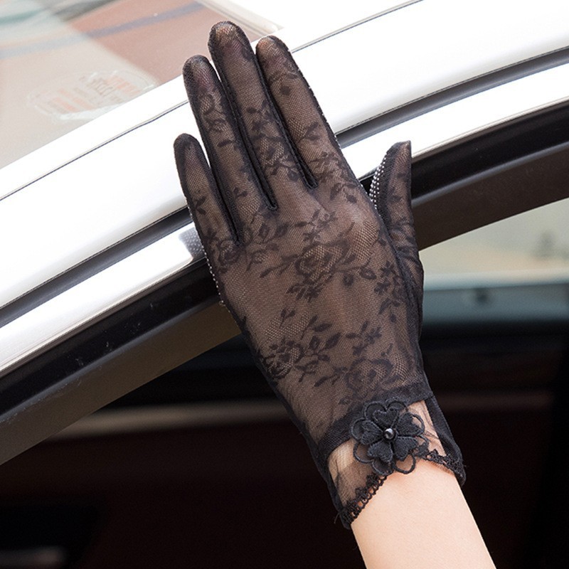 Primavera y verano guantes de protección solar para mujer encaje flor conducción ligera transpirable protección solar al aire libre montar guantes de pantalla táctil