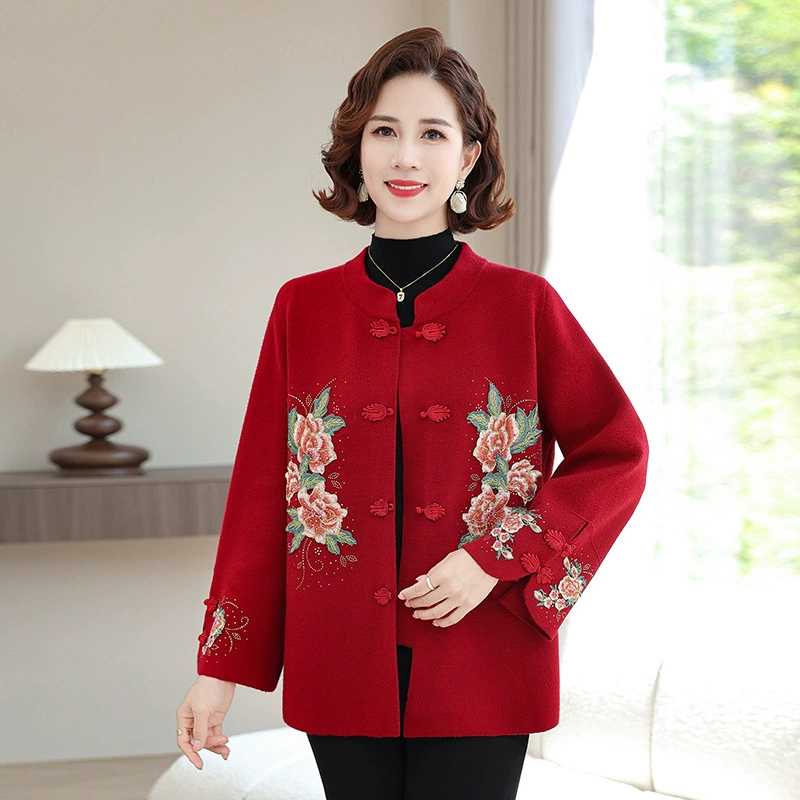 Иностранная мама осенняя куртка 2024 новый средний и пожилой женский свободный топ