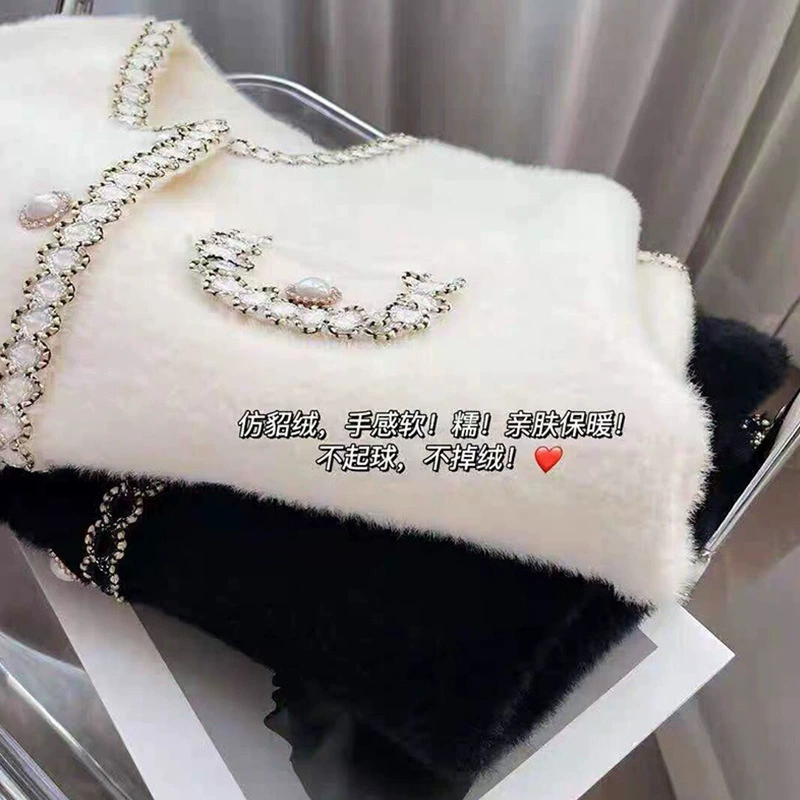 Кашемировый кардиган женский, стиль Chanel осень, отделка в стиле твидовая поверхность и жемчужные пуговицы, один размер