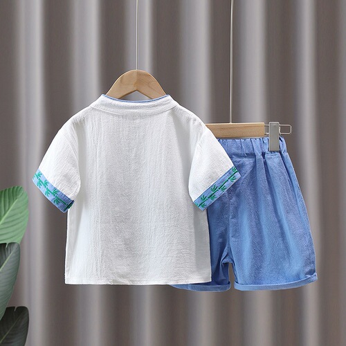 3521 Children's Clothing Boys Hanfu Thin Short-sleeved Ancient Style Suits Boys Ethnic Style Ancient Clothes Children's Chinese Traditional Chinese Style