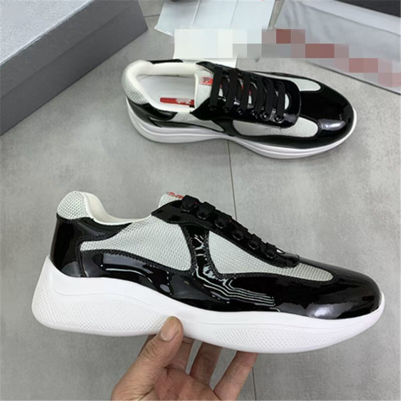In-Stock Instant Delivery P Brand Patent Leather Men's Casual Shoes Lace-Up Couple Style Shiny Mesh Breathable Shoes Guangzhou Cross-Border