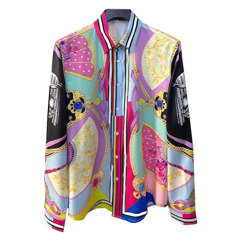 Camisa Cárdigan para Hombre con Estampado Digital, Moda Europea y Americana, Tendencia Primavera 2024, Popular entre Jóvenes