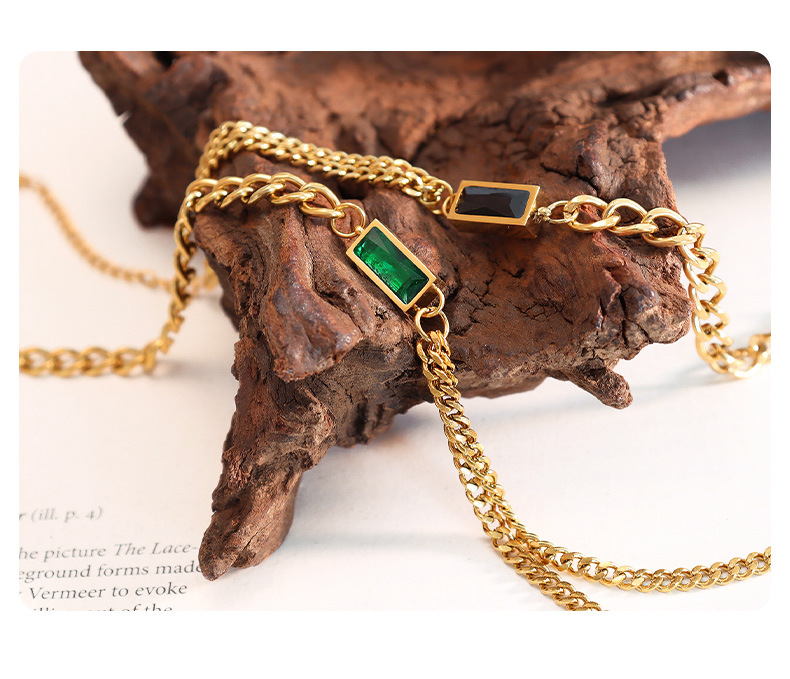 Rectangle Pattern Women'S Gender PVD Coated Real Gold Plated 18K Gold Rectangle 304 Stainless Steel Fashion Waterproof Non Tarnish Bracelets Necklace