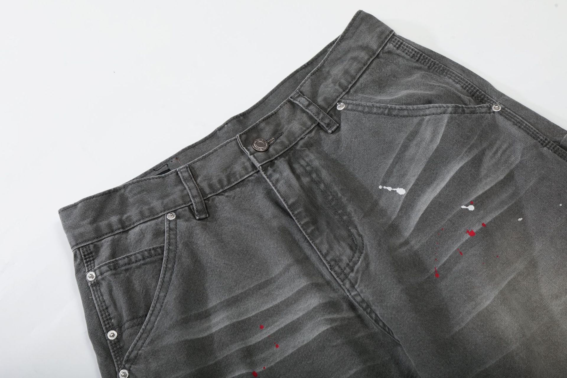 Men's Wide Leg Jeans High Street Style Z059 Whisker Texture Artificial Paint Splatter Design_mkmklike.com