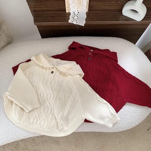 Autumn and Winter ins baby girls' Christmas New Year hooded baby girls' pullover twist shawl Cape sweater