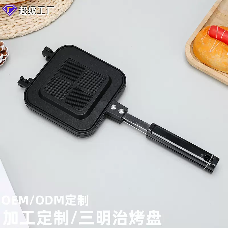 亚马逊新品铝合金家用厨房烘焙工具条纹三明治烤盘不粘双面平底锅
