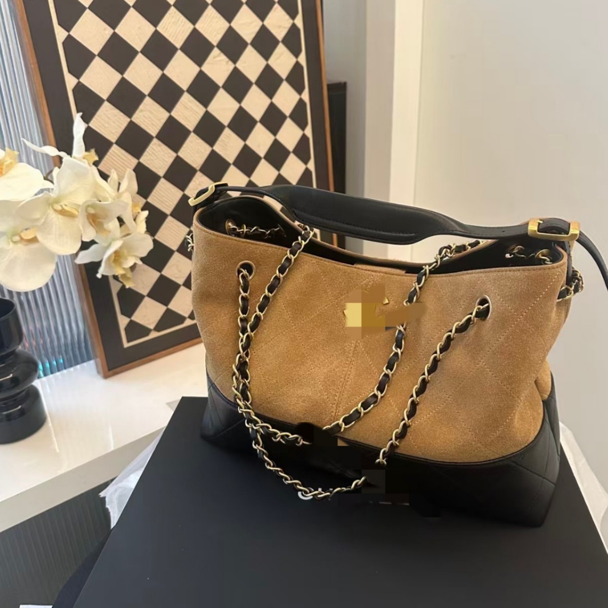 25A New Suede Hobo Retro Patchwork Large Capacity Shopping Bag Fashion Single Shoulder Underarm Tote Bag For Women