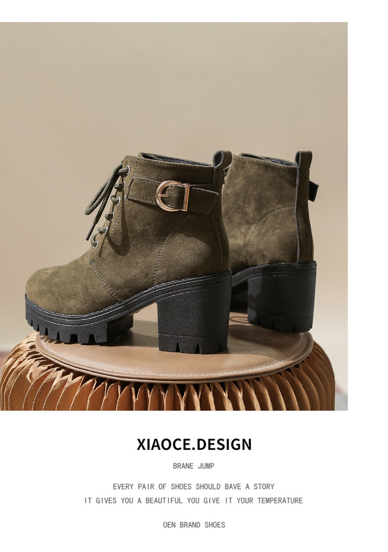 Large size autumn and winter high heeled single with belt buckle thick heel short boots fashionable style round toe_voghion.com