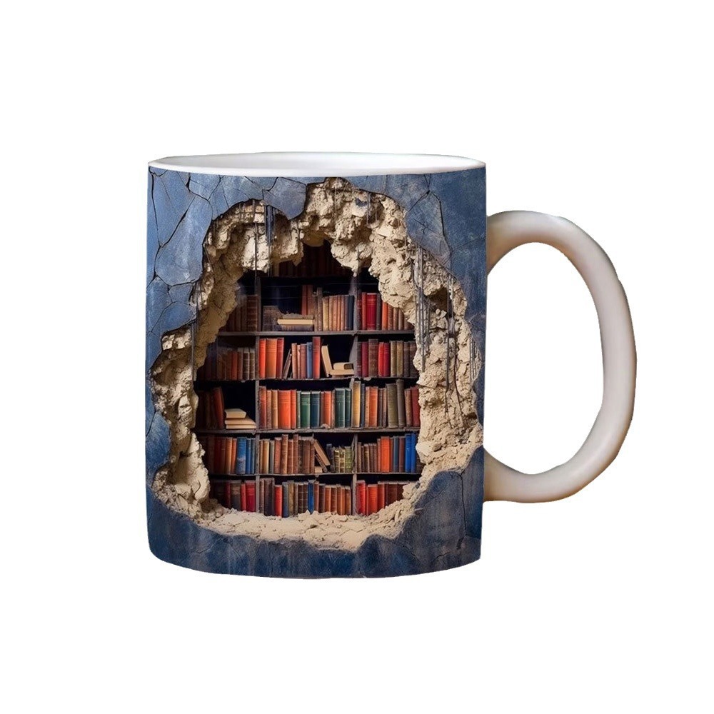Nuevo estilo transfronterizo de cerámica 3D Bookshelf Mug taza de diseño de espacio creativo taza multiusos