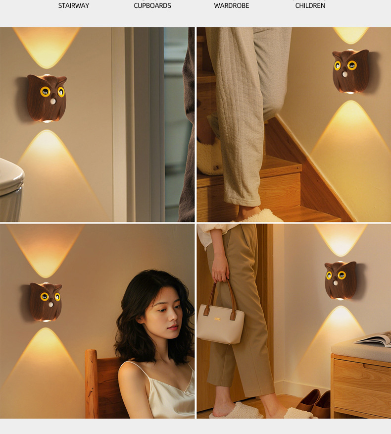 Sensor Owl Night Light Rechargeable Led Wall Lamp For Hallways_voghion.com