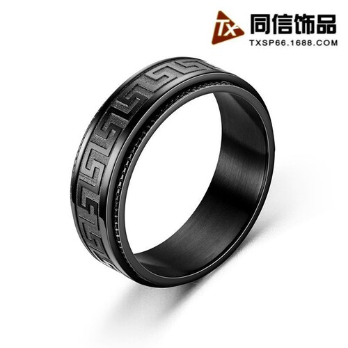 Amazon cross-border new titanium steel embossed Great Wall pattern rotating ring retro ethnic style jewelry manufacturer batch
