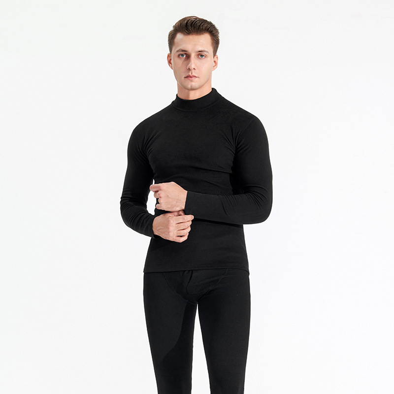 Los hombres engrosados térmica superior adulto caliente dejia terciopelo medio cuello alto otoño camiseta catiónico manga larga ropa interior