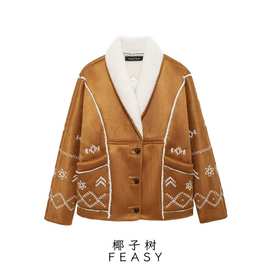 亚马逊跨境外贸欧美女装2024秋冬新款街头时尚刺绣中长大衣外套