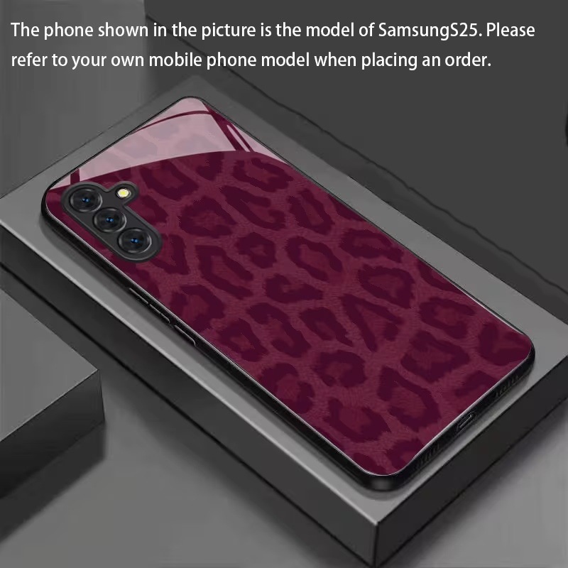 Tk Site Retro Burgundy Classic Leopard Print Phone Case Samsungs24Ultra Tempered Glass Protective Case