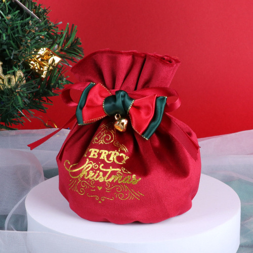 Christmas Velvet Drawstring Bag, Red Apple Gift Packaging Bag, Cross-Border Christmas Fabric Bag for Candy Boxes