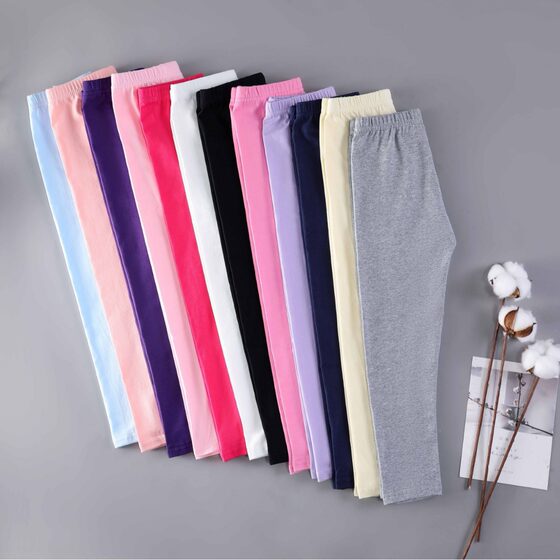 Cross-Border Supply of Girls' Pure Cotton Candy-Colored Leggings for Baby Girls Spring and Summer Korean Style Stretch Pure Color Nine-Point Pants