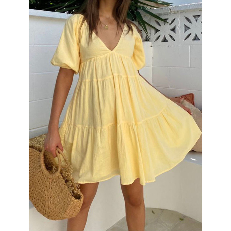 W 18936 V Neck Bubble Sleeve Dress W 18936 V Neck Bubble Sleeve Dress