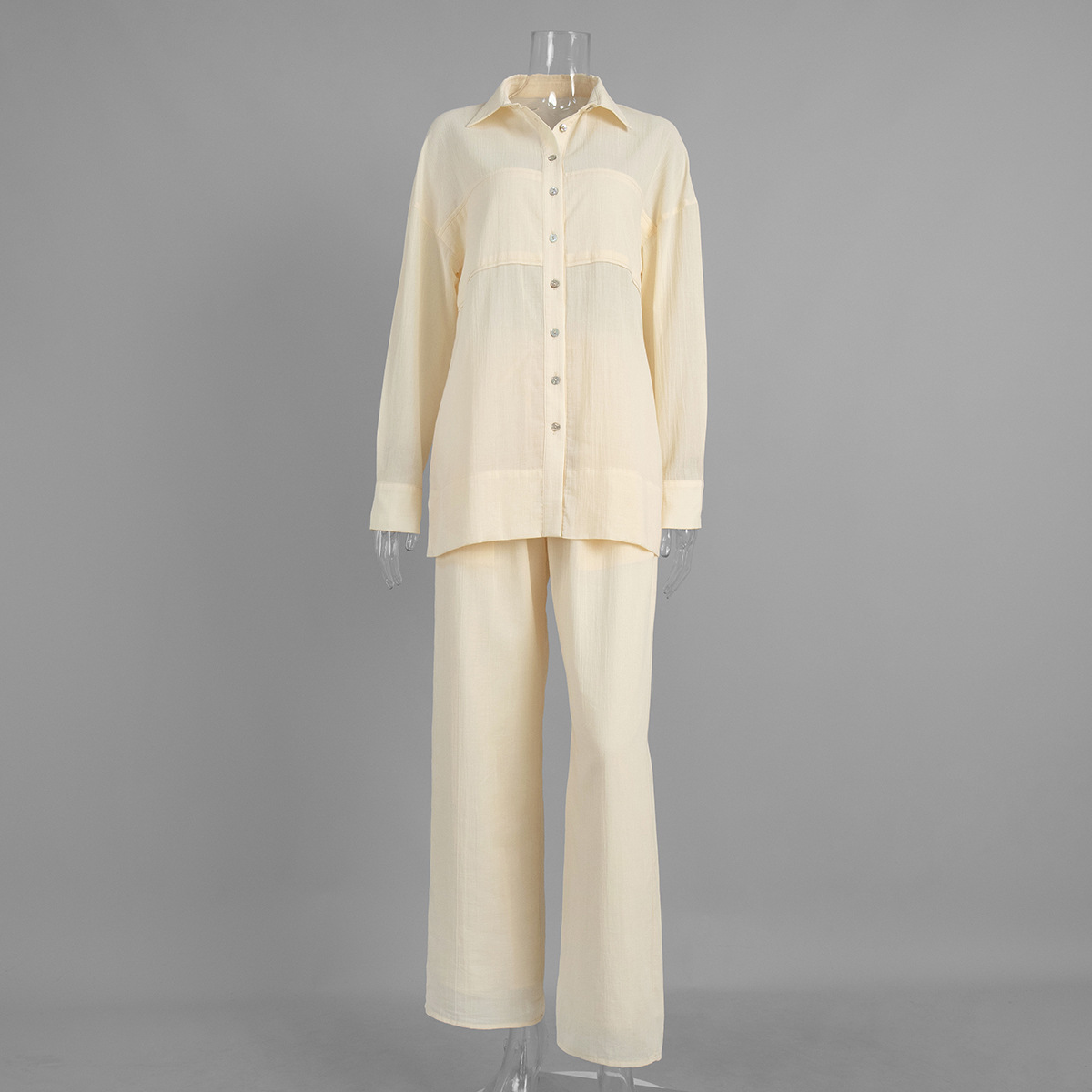 Women's Long Sleeved Shirt And Trouser Set Elegant Vacation Style_voghion.com