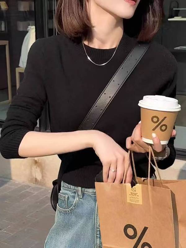 纯羊毛衫早秋新款圆领女式短款软糯小衫上衣薄款打底显瘦毛衣百搭|undefined