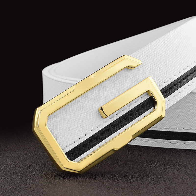 New Belt Men's Korean Version Trendy White Smooth Buckle Student Belt Men's Leather Fashionable Versatile Belt_voghion.com
