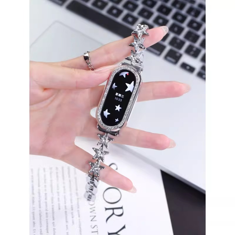 For Mi Band 9 Watch with Five-pointed Star Metal Band Diamond Mi Band 8 Wrist Band Women's NFC Watch Band
