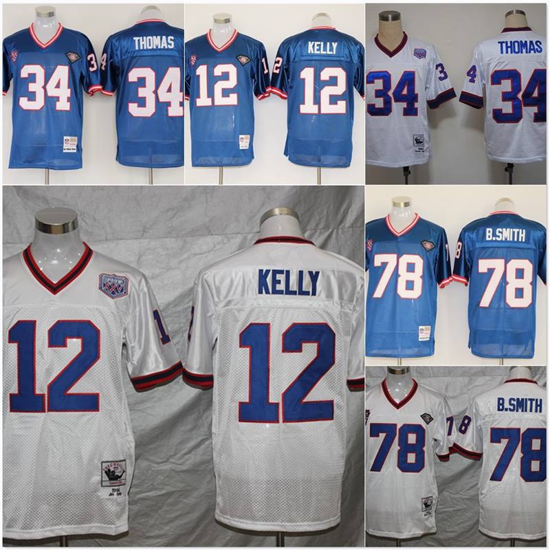 Legendary Bills Football Jersey # 34 # 12 # Retro Embroider Training Game Suit Team Uniform T-Shirt Mesh Male