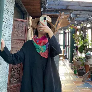 款落古泥复古文艺拼色花布三角巾围巾头巾1845