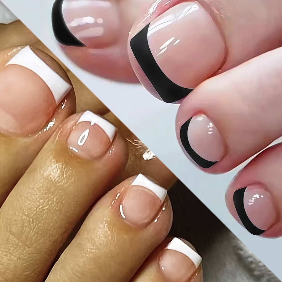 Kurze helle Französisch zehennagel kombination frische mode nagel patch Europa und die Vereinigten Staaten außenhandel 48 24x2_voghion.com