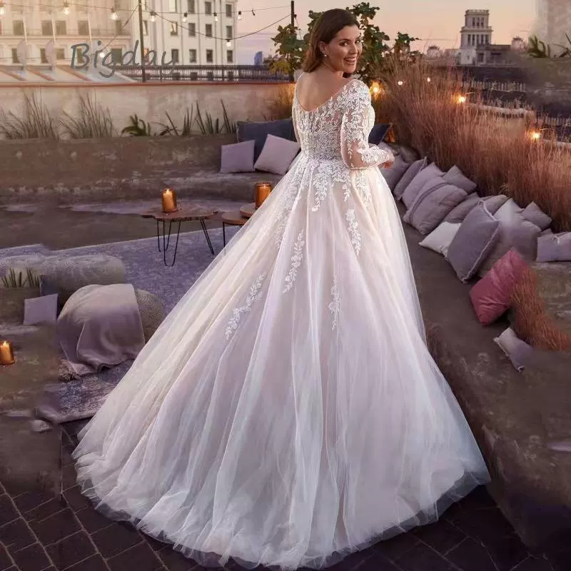 Свадебное платье, элитное, с длинным рукавом, импортное, Aliexpress, V-образный вырез, фатин
