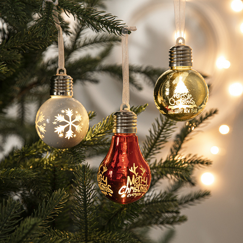 国境を越えた売れ筋のプラスチック製クリスマスボールクリスマスツリー発光ペンダント装飾電気メッキボールペンダント電球付き電球ボールペンダント|undefined