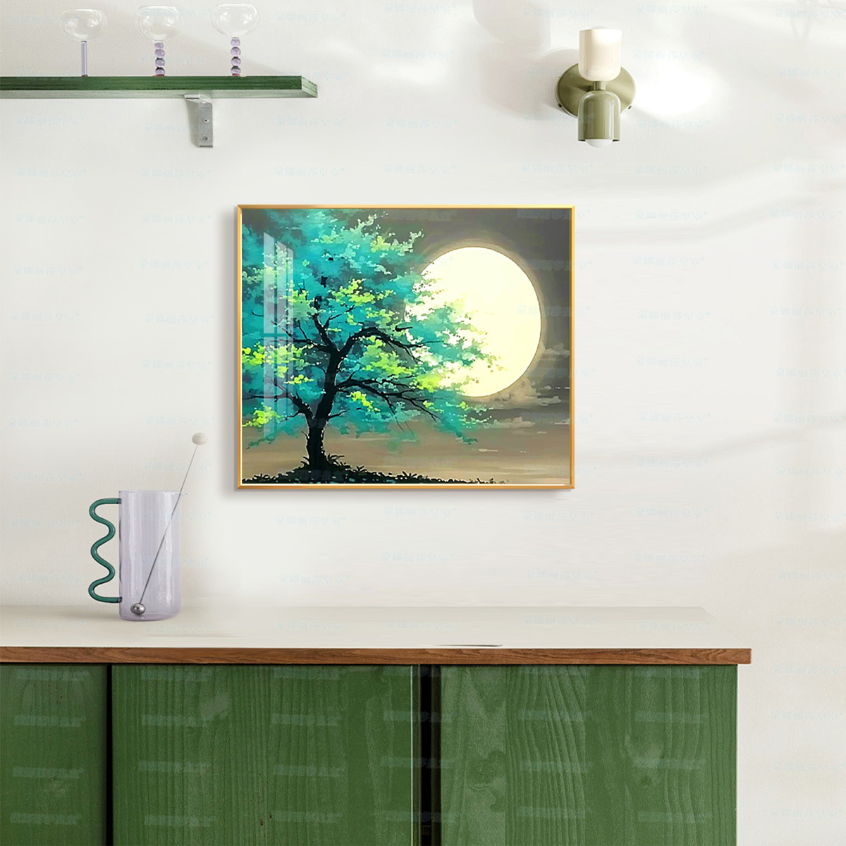 Mona Lisa real bordado de cruz nuevo árbol de luna llena moderna fantástica decoración de plantas pinturas colgantes bordadas a mano image 4