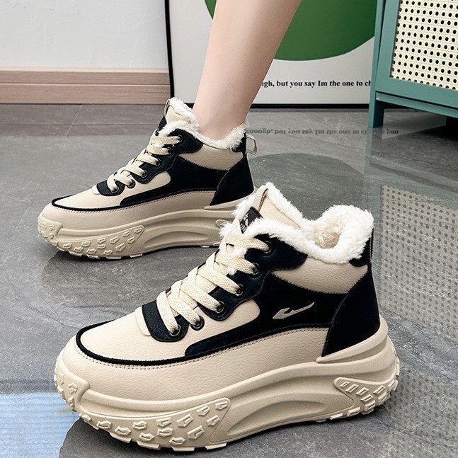 High-top sneaker Women's Autumn and Winter Women's Shoes Warm fleece-lined Snow Cotton Shoes Ins All-match Casual Trendy Shoes for Torre