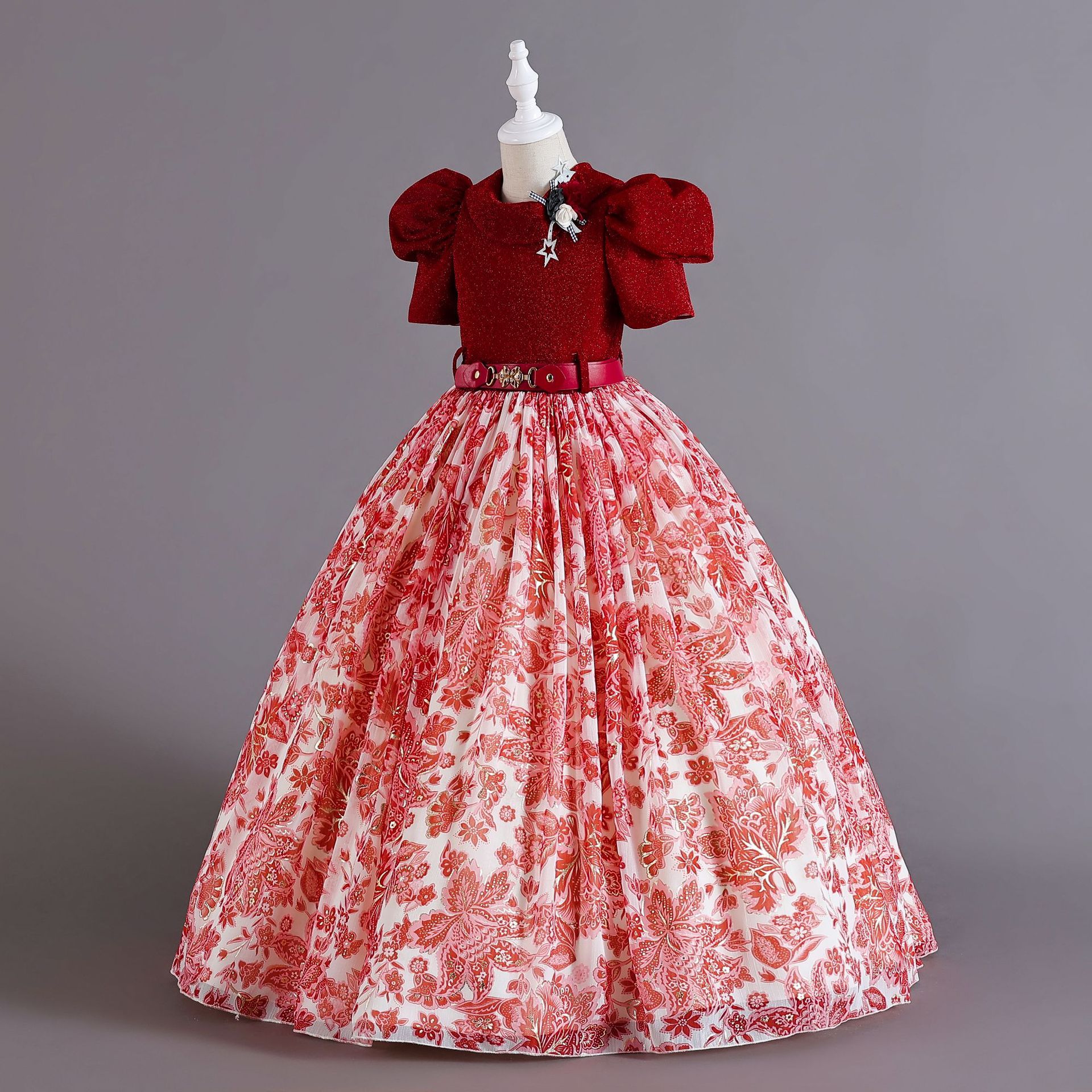 Comercio exterior nuevos niños ropa de gasa retro patrón de los niños vestido de las niñas desgaste de la cintura vestido de princesa vestido de niña